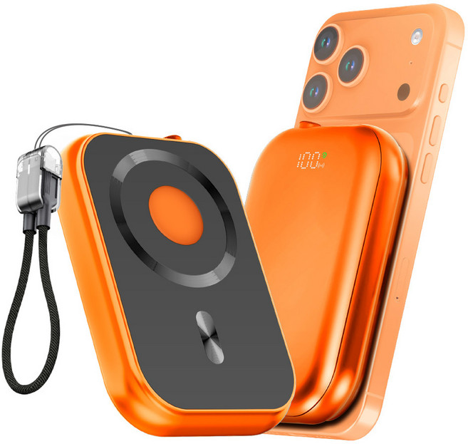 유엠투 3 in 1 PD 20W 마그네틱 고속 무선 충전 보조배터리 10000mAh, 오렌지, UMPB MF10K