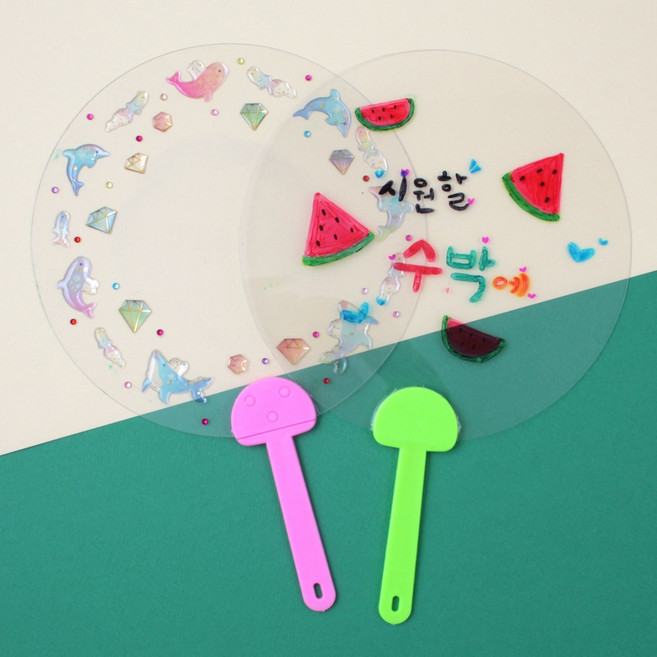[아이디몬] PVC 투명부채 원형 여름 부채 만들기 꾸미기 원형 손잡이 캘리그라피 PP 휴대용