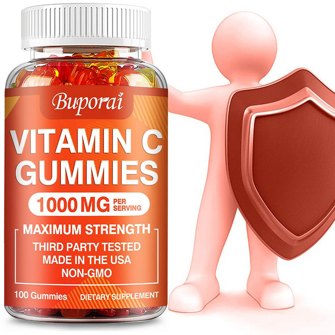 비타민 C 젤리 1000mg - 면역 체계 및 에너지 지원 항산화제 보충제, 3개, 100정