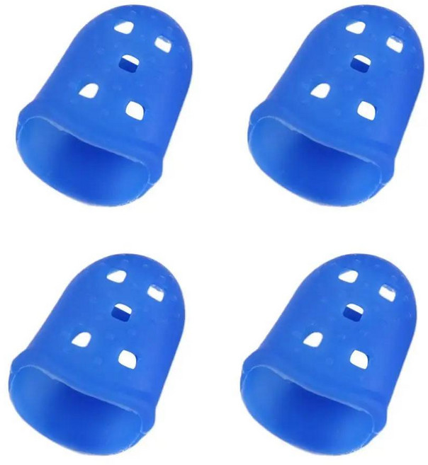 솔리드 컬러 기타 손가락 끝 보호대 미끄럼 방지 고무 골무 실리콘 손가락 보호대 DIY 공예 장갑 세트당 4, 03 dark blue-L, 1개