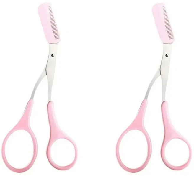 1/2/3/4pcs 눈썹 면도기 가위 초보자를 위한 스테인레스 스틸 안전 긁힘 방지 트리머 초승달 모양의 날카로, 10 2pcs Pink