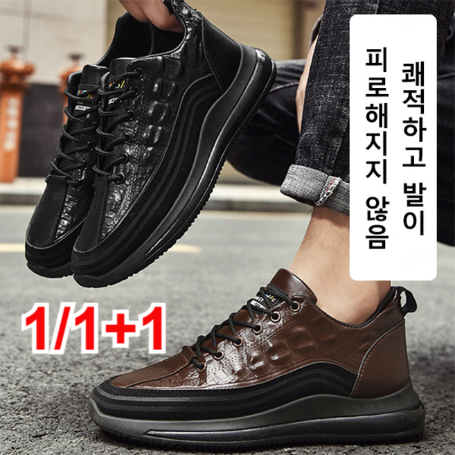 1/1+1 남성 빈티지캐주얼화 남성 편안한 가죽 운 남자 키높이신발 5cm
