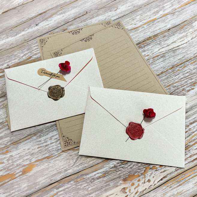 올리스트 편지지 세트 편지지6p + 봉투2p+ 실링 스티커4p + 꽃2p, 아이보리, 1세트