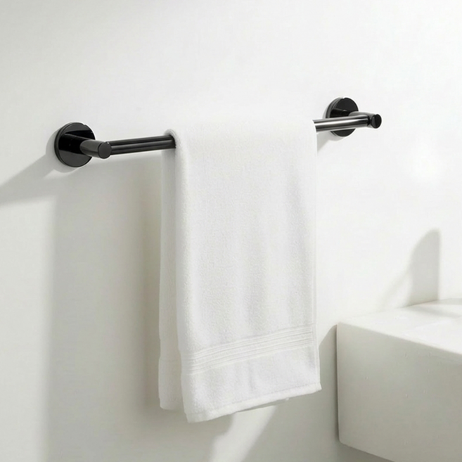 한평한뼘 무타공 욕실 수건걸이 튼튼한 화장실 수건거치대, 블랙, 1개