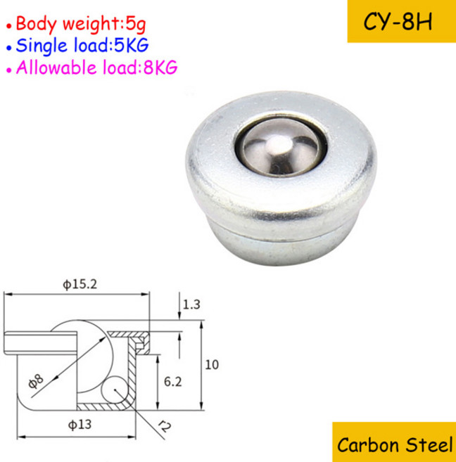 3/5개 CY-8H/12H/15H/22H/30H 볼 트랜스퍼 볼 베어링 불스아이 휠 탄소강/나일론/SUS304 스테인리스 스틸, [00] 3Pcs, [00] CY-8H Carbon Steel