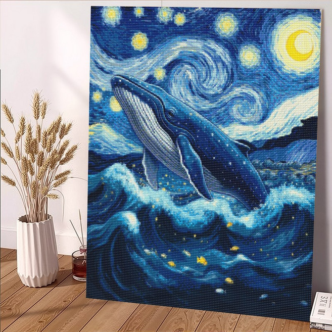 wonderful live 보석십자수 대형 DIY 키트 캔버스형 액자 풍경 인물 해바라기 꽃식물 부엉이 40 x 50 cm, 1개, 별빛 바다