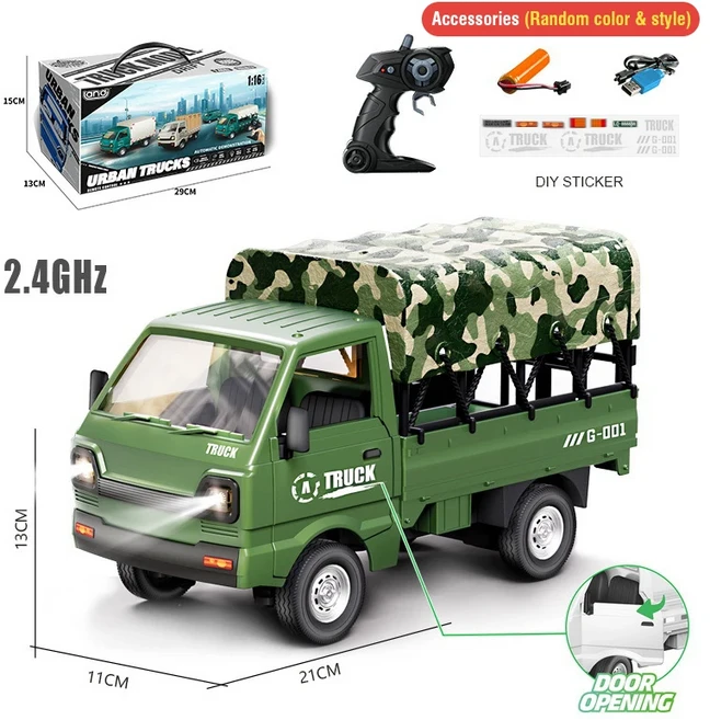 2.4G RC 자동차 1:16 원격 제어 트럭 화물 트럭 플로팅 밴 소형 트럭 트럭 LED 트럭 소년 소녀 생일 크리스, 14 Military tent truck