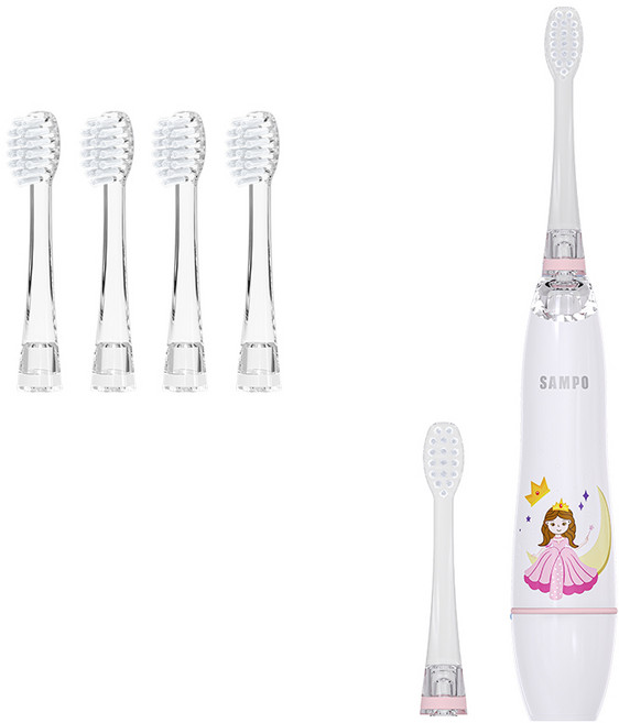 SAMPO 聲寶 兒童彩光音波電動牙刷 TB-Z2507CL, 1個, 公主, 粉色, 2507PK+T-WH*4