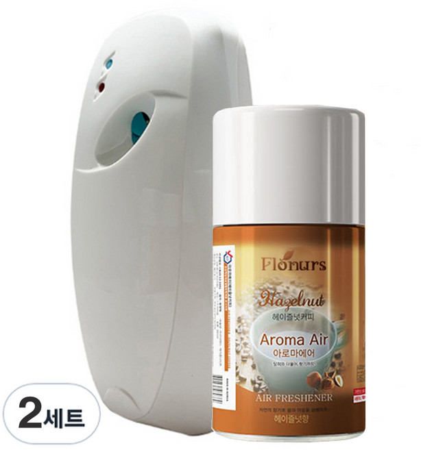 플로너스 자동분사기 + 아로마에어 실내용 방향제, 280ml, 2세트, 헤이즐넛커피