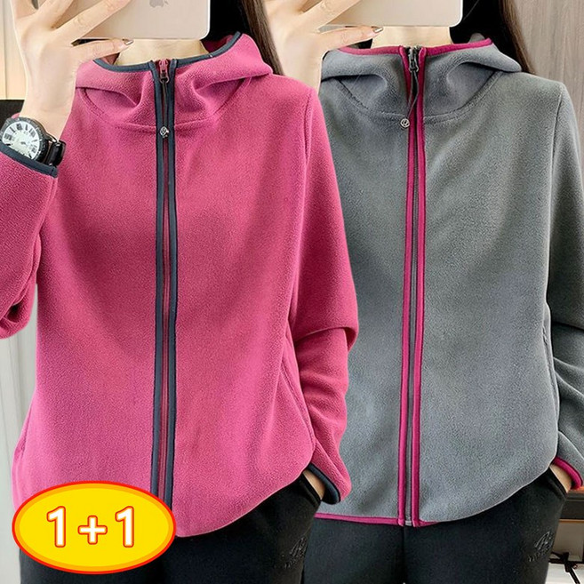 POMTOR 1+1 봄가을 여성 캐주얼 집업 후리스 맨투맨 맨후디 폴라폴리스 아웃도어 자켓