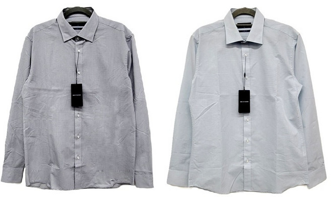 코오롱 브렌우드 남성 전면 핀 스트라이프 패턴 클래식 드레스셔츠 그레이 민트 래귤러 칼라넥 슬림핏