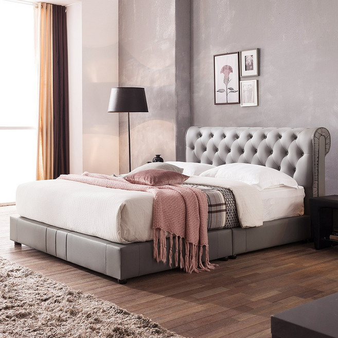 젠티스 레나 PU 가죽 침대 프레임 퀸 Q 세트 [코어핏 유로탑], 27cm, A.그레이Q, 코어핏, 단단한