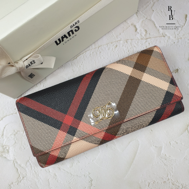 닥스 여성 레드 체크 가죽 장지갑 선물포장