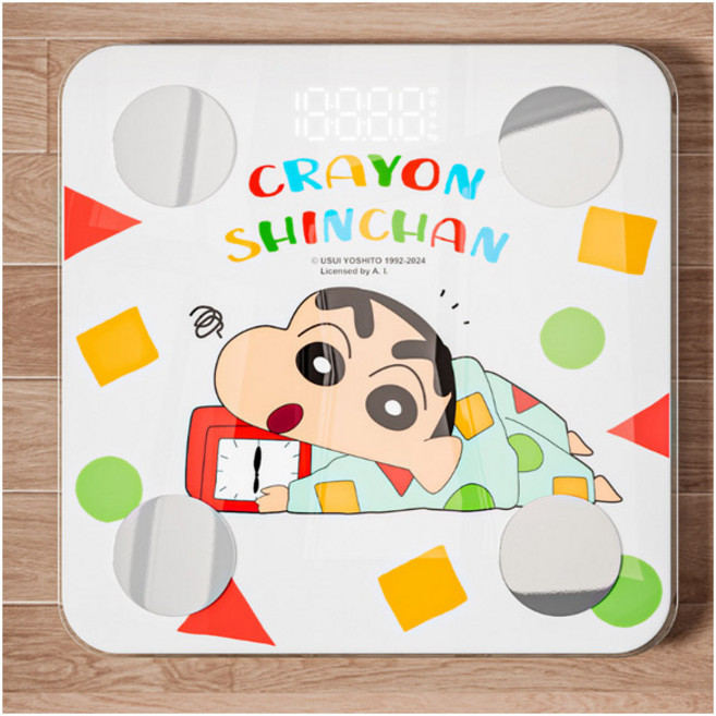 귀여운 짱구 캐릭터 스마트 디저털 체중계 화이트 중력감지 고화질 LED 24가지 신체보고서측정 다이어트, 1개