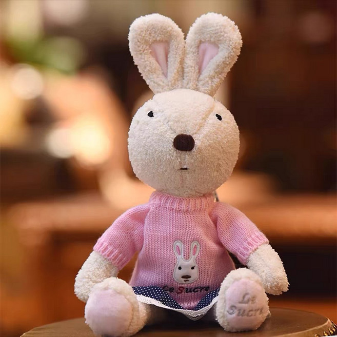 레 슈크레 토끼 패턴 스웨터 도트 스커트 봉제 인형 사랑스러운 동물 소녀 소년 생일 크리스마스 선물, about 30cm, white doll 1pc, 1개