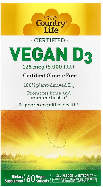 컨트리라이프 비건 D3 125mcg(5000IU) 비건 소프트젤 60정, 1개 - 쿠팡