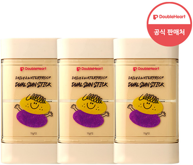 더블하트 데일리&워터프루프 듀얼 선스틱 (SPF50+ PA++++), 3개, 22g