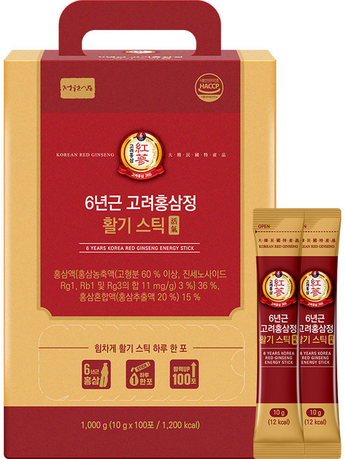 정원삼 6년근 고려홍삼정 활기 스틱 100포 홍삼스틱, 1박스, 100회분