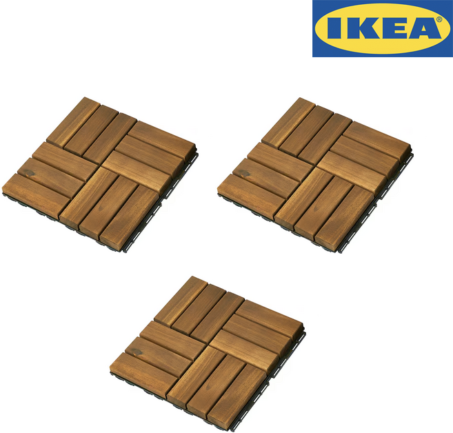 이케아 룬넨 바닥재 데코타일 조립마루, 3개, 아카시아(원목)
