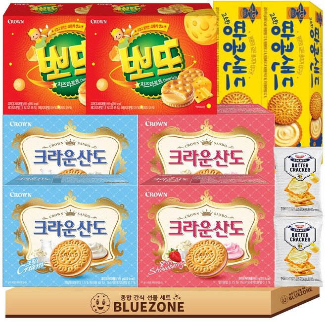 달달한 크림과자 크라운산도 딸기161g 2개 크림 161g 2개 뽀또161g 2개 땅콩샌드93g 2개 버크20g 2개, 1개
