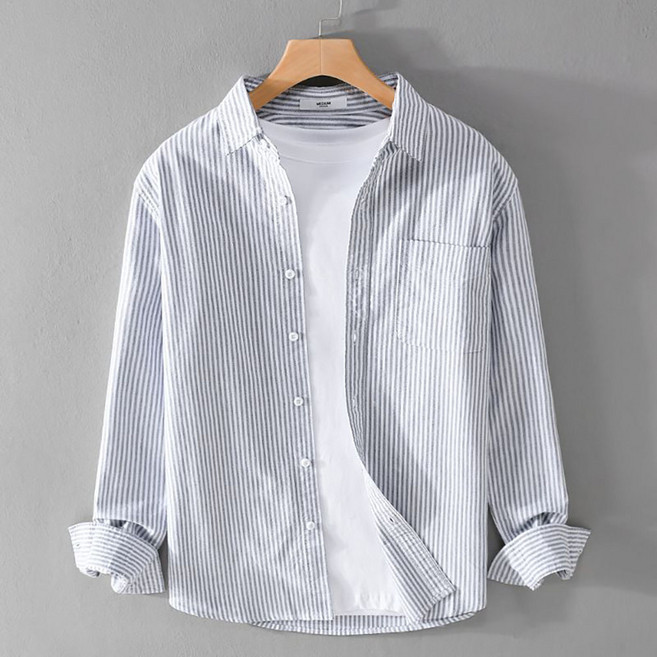 지고다그 남성 여름 스트라이프 셔츠 얇은 긴팔 남방 캐주얼 루즈핏 데일리 코디용 기본 셔츠 YZH72680