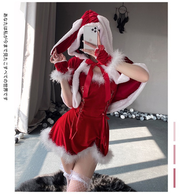 兔兔聖誕裝 聖誕套裝 兔耳朵斗篷連帽披肩