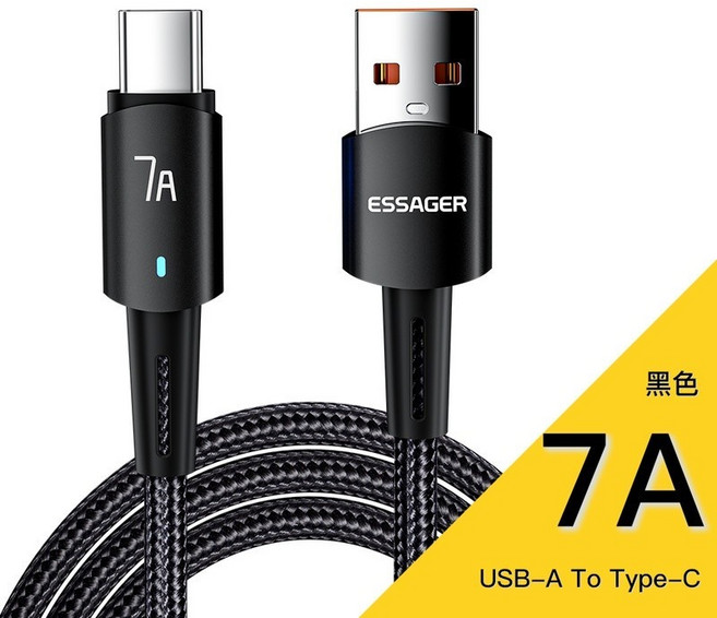 ESSAGER 閃充傳輸線 PD數據顯示充電線, USB-TypeC支援16/直頭100W,2米, 1個
