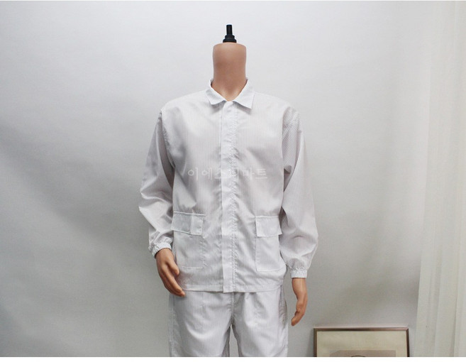 [제전복 긴팔상의] Y카라 화이트 작업복 크린룸용 방진복 크린룸 정전기방지 무진복 반도체, 흰색(white), M, 1개