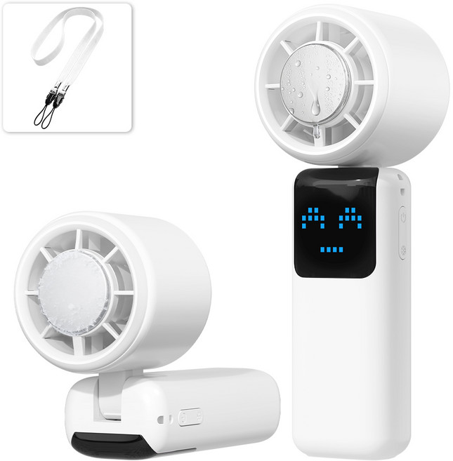 PERFFIER 가성비 급속 냉각 휴대용 미니 무선 손선풍기 탁상용 겸용 4000mAh대용량 배터리 각도 조절 초경량 설계 저소음 작동 5단계 풍속 조절 LED 잔량 표시, 화이트, T40i(AI 이모티콘)