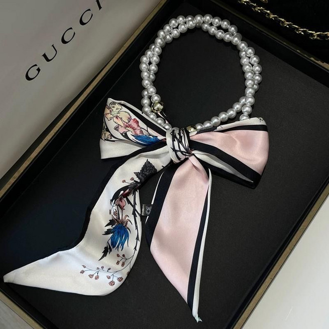 진주 장식 스카프 패션 리본 쁘띠 목걸이 코디 아이템