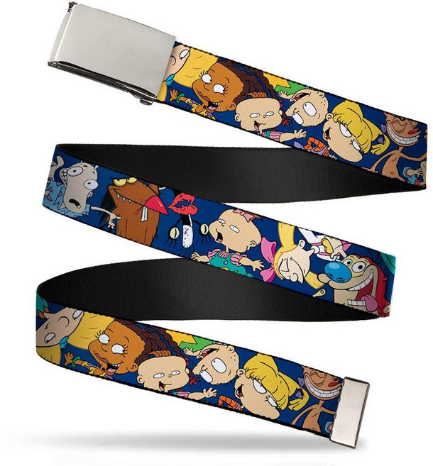 Nickelodeon 남성용 Buckle-Down 웹 벨트 닉 90년대 리와인드 멀티컬러 3.8cm(1.5인치) 너비 - 최대 106.7cm(42인치) 바지 사이즈 멀티컬