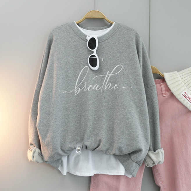 달콩 여성 빅사이즈 봄신상 자수JUST레터링오버핏맨투맨