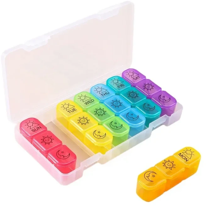 쿠쿠스토어 새로운 대형 휴대 여행 약통 케이스 박스 정리함 7일 21칸 하루 3회 복 비타민 생선 기름, 01 NO.3