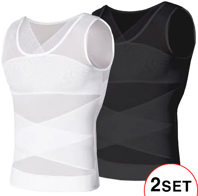 라온피플 2매세트 시원한 인견 남성 가슴 뱃살 옆구리 어깨 보정런닝 보정나시 여유증 보정 2P