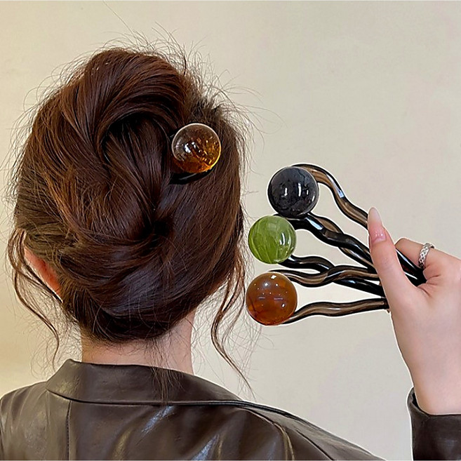 미룬토 컬러볼 아크릴 올림머리 U형 비녀 3개 한세트