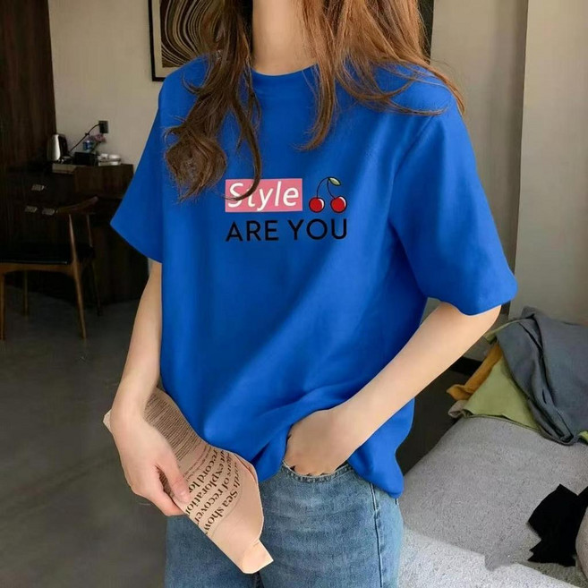 純棉圓領短袖T恤女 設計感簡約寬鬆顯瘦印花上衣