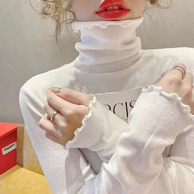데일리 여자 목폴라티 슬림핏 터틀넥 니트 목폴라 긴팔티 봄 가을 여성 반목 얇은 긴팔티 CJJ