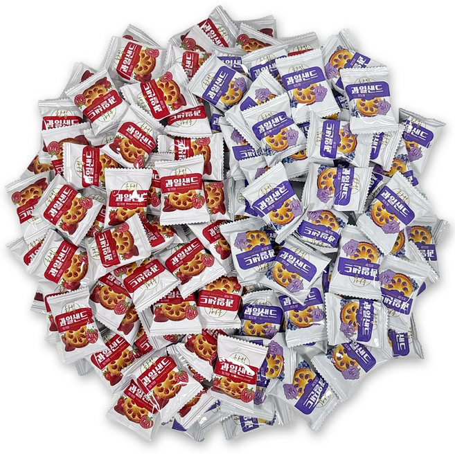 한입 과일샌드 쿠키 딸기맛 포도맛 대용량 과자 120개, 1
