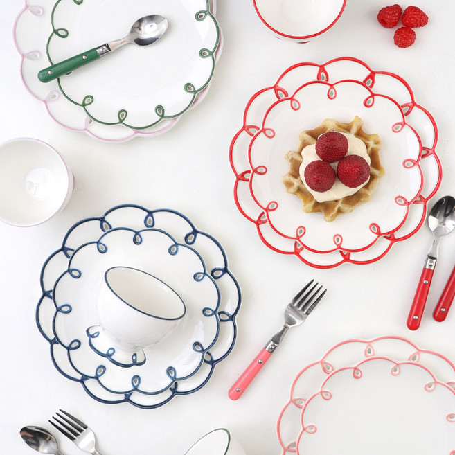 플레이팅 꽃모양 접시 세트 브런치 디저트 플라워 그릇, 블루, 디저트 컵 1개, 1개