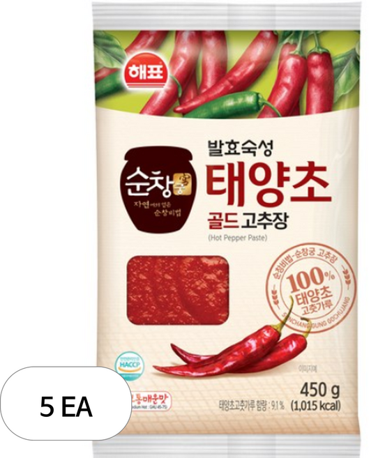 해표 순창궁 태양초 골드 고추장 1.8kg+450g, 5개