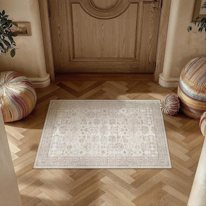 PureCozy 2x3 Entryway Area Rug Gray Washable Vintage Carpet Non Slip Low Pile Kitchen Door Mat Tra