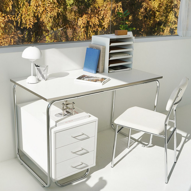 라자가구 다니엘 화이트 철제 데스크 학생 책상 1400, 1400테이블 단품
