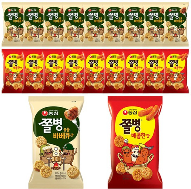 [스낵365] 쫄병스낵 매콤한맛10개+바베큐맛10개(총20개), 20개, 82g