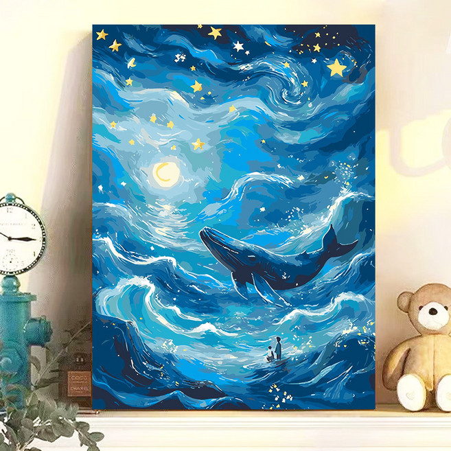 데일리베러 스트레스OUT 유화 명화그리기 DIY 세트, 1개, 고래별