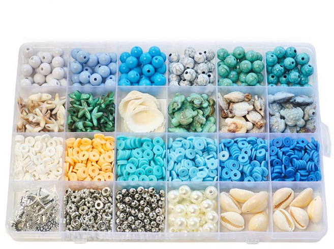 24칸 여름비즈세트 조개비즈 불가사리 비즈 공예재료, 1개, #24 여름비즈세트