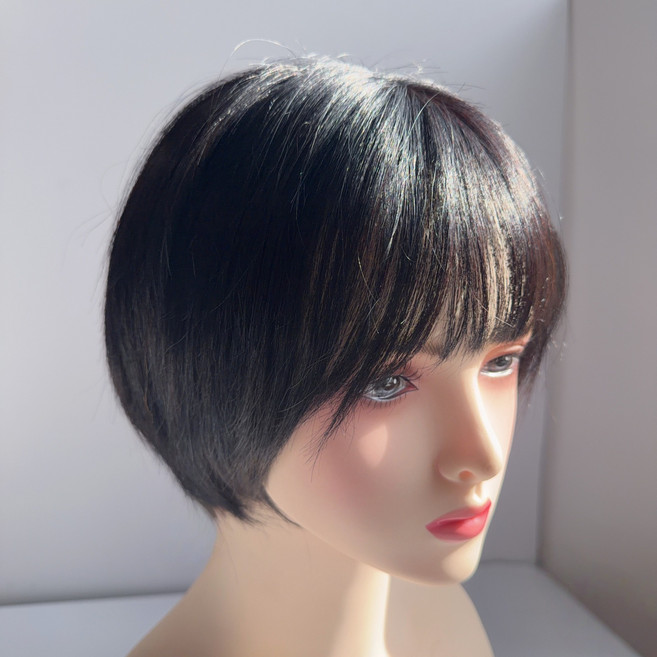 샤일리 여성 100%인모 숏단발 전체가발, 자연블랙, 1개