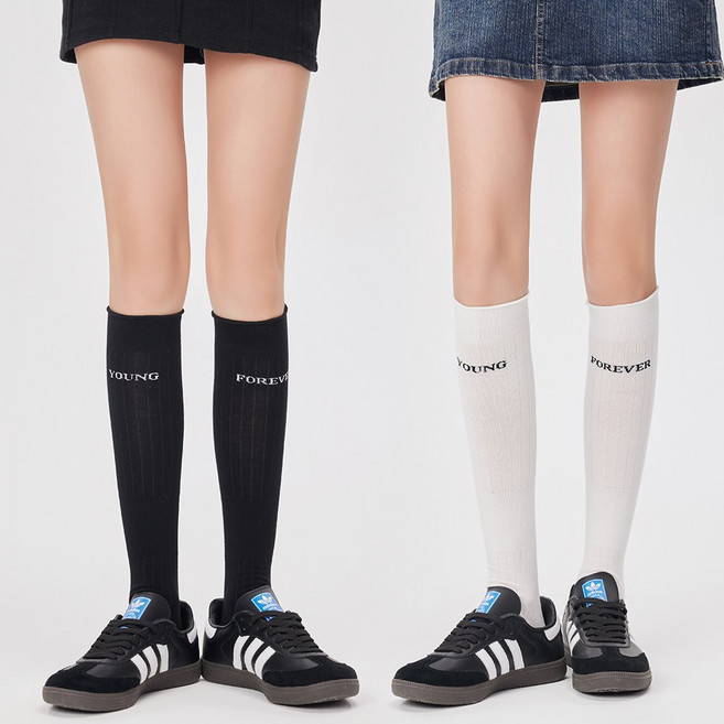 코튼위스퍼 여성 스커트 코디 양말 니삭스골프양말 면반스타킹 여성봄양말 2켤레세트