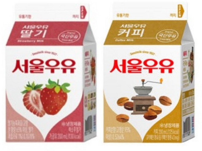 서울우유 커피우유 + 딸기우유, 12개, 200ml