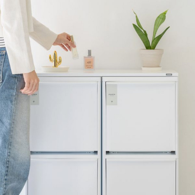 프랑코 인테리어 스탠드 분리수거함 2단2개 + 우드상판 풀세트 FRACO, 2단 그레이+우드상판