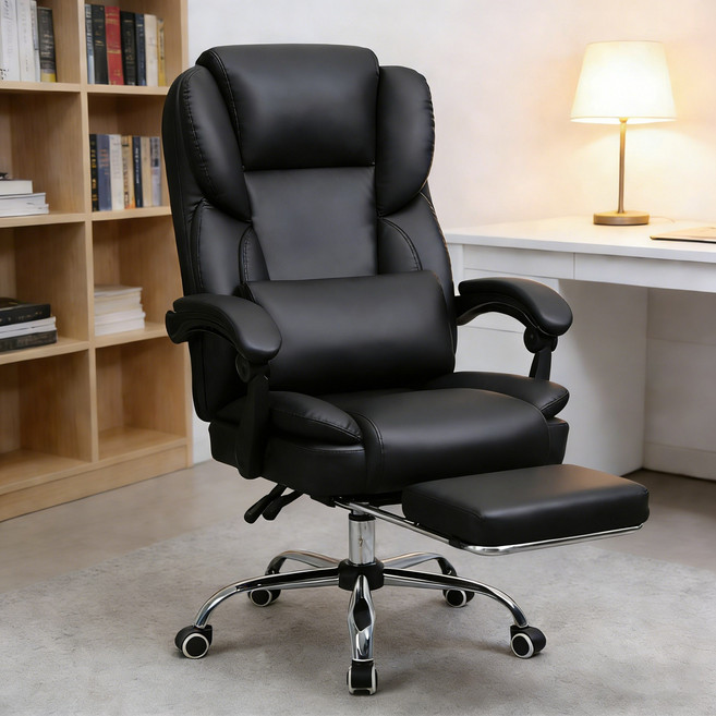 SeekFun 고급 스프링 쿠션 회의실 사무실 서재 책상 컴퓨터 침대형 의자, 블랙